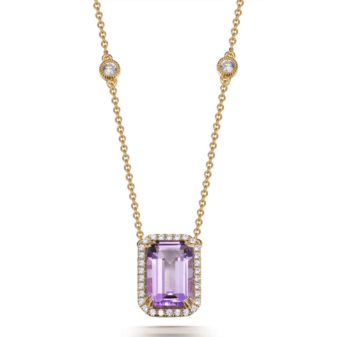 Amethyst 6.50ct & Cubic Zirconia 2.00ct Halo Pendant in 14k Yellow Gold Plated Silver