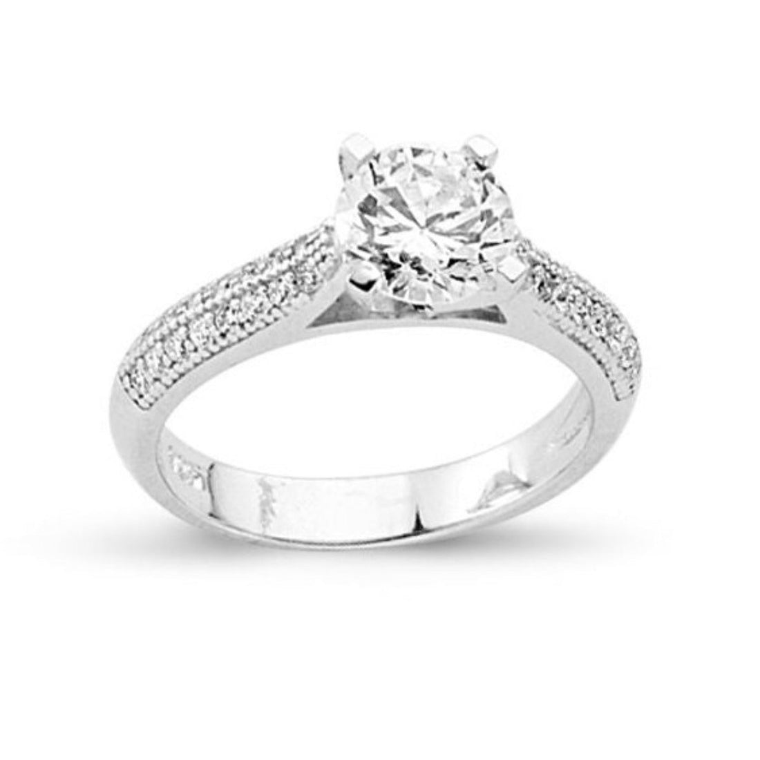 Cubic Zirconia Engagement Ring Pave set Half Band in Rhodium Plated Silver