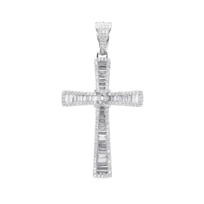 Cubic Zirconia Graduating Baguette Cross Knot Pendant in Rhodium Plated Silver