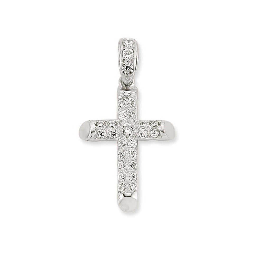 Cubic Zirconia Modern Cross Pendant Pave Set in Rhodium Plated silver 36mm