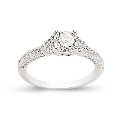 Cubic Zirconia Shoulder Set Engagement Ring in Rhodium Plated Silver