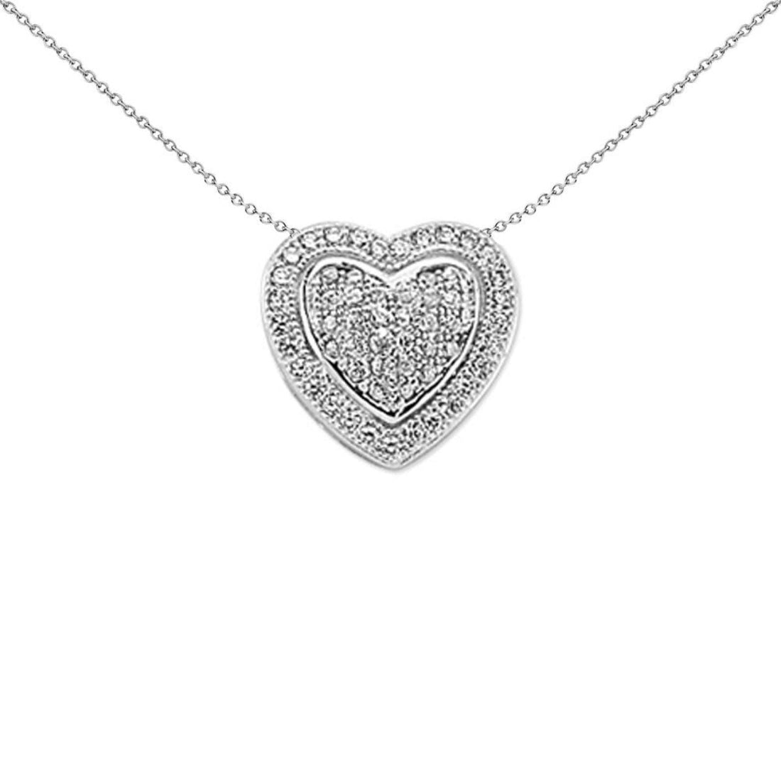 Cubic Zirconia &amp; Sterling Silver Heart Cluster Halo Pendant