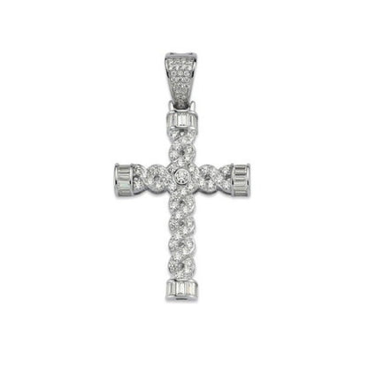 Cubic Zirconia Twist Cross Pendant in Rhodium Plated Silver