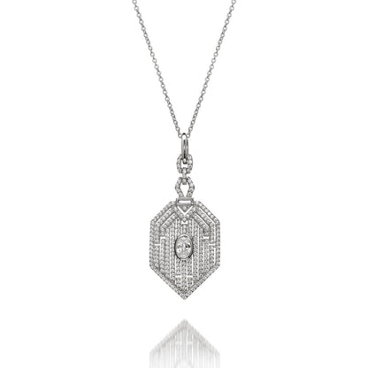 Hexagonal Art Deco Pendant 2.90ct Cubic Zirconia in Rhodium Plated Silver