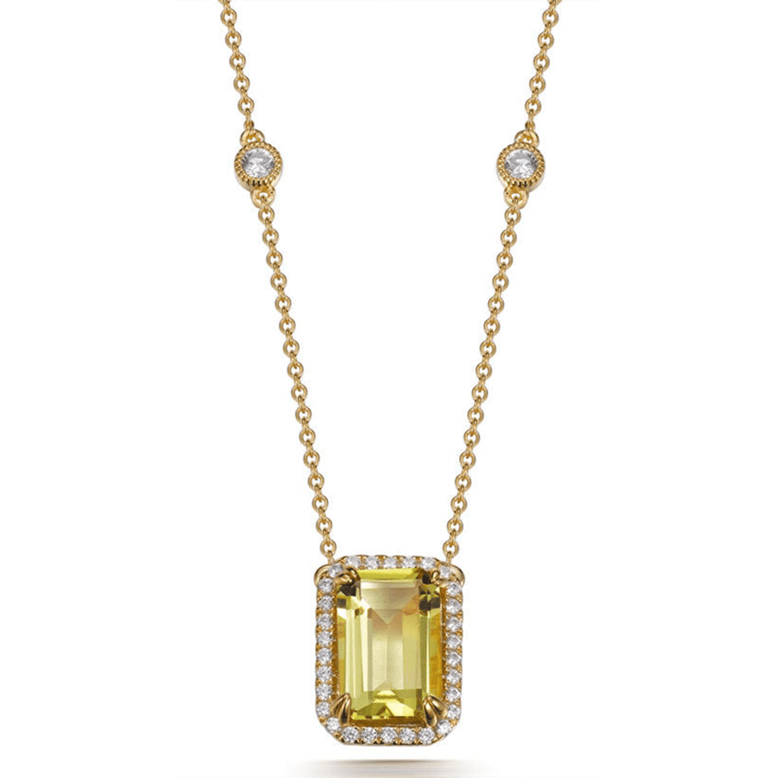 Lemon Citrine 6.50ct &amp; Cubic Zirconia 2.00ct Halo Pendant in 14k Yellow Gold Plated Silver