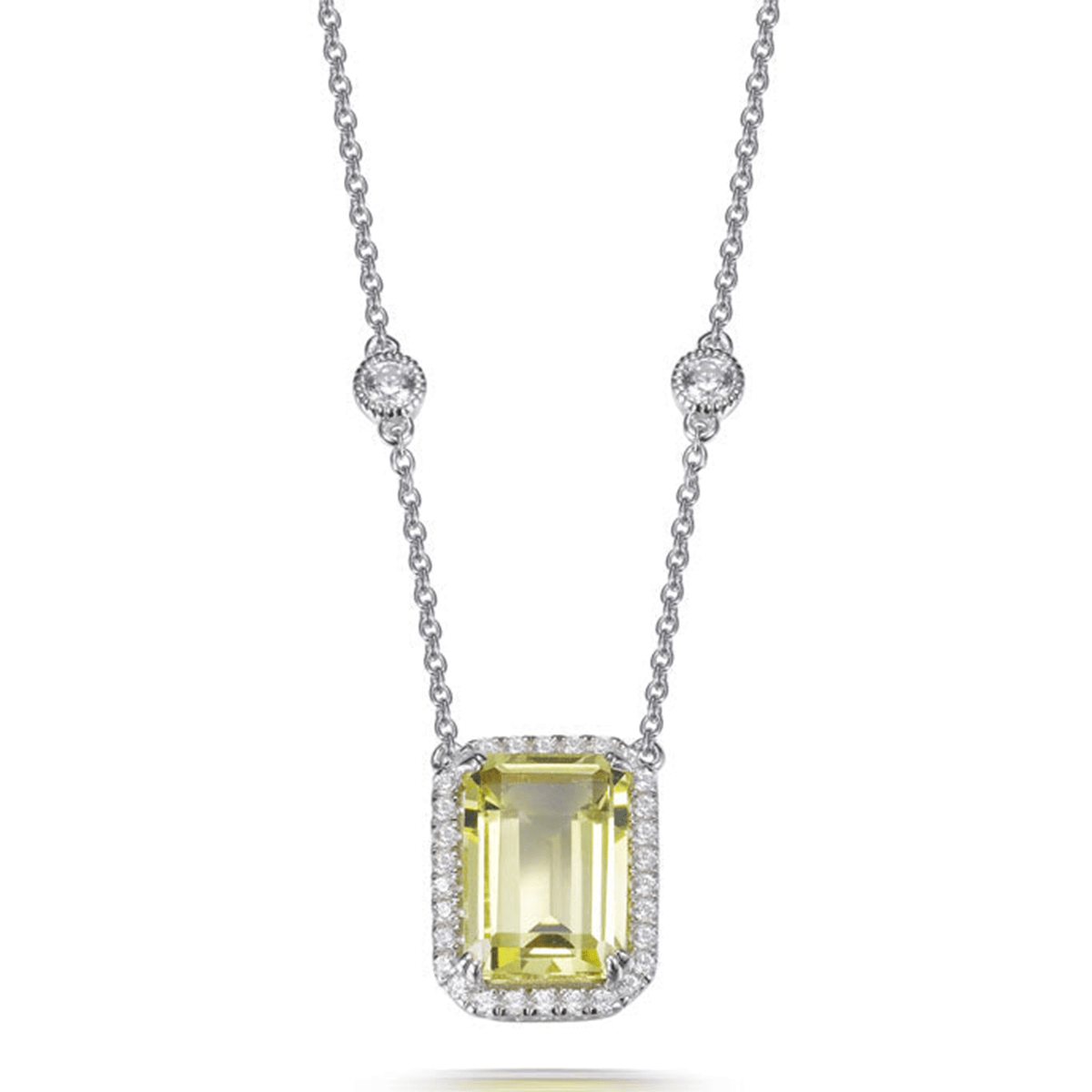 Lemon Citrine 6.52ct &amp; Cubic Zirconia 1.97ct Halo Pendant in Rhodium Plated Silver