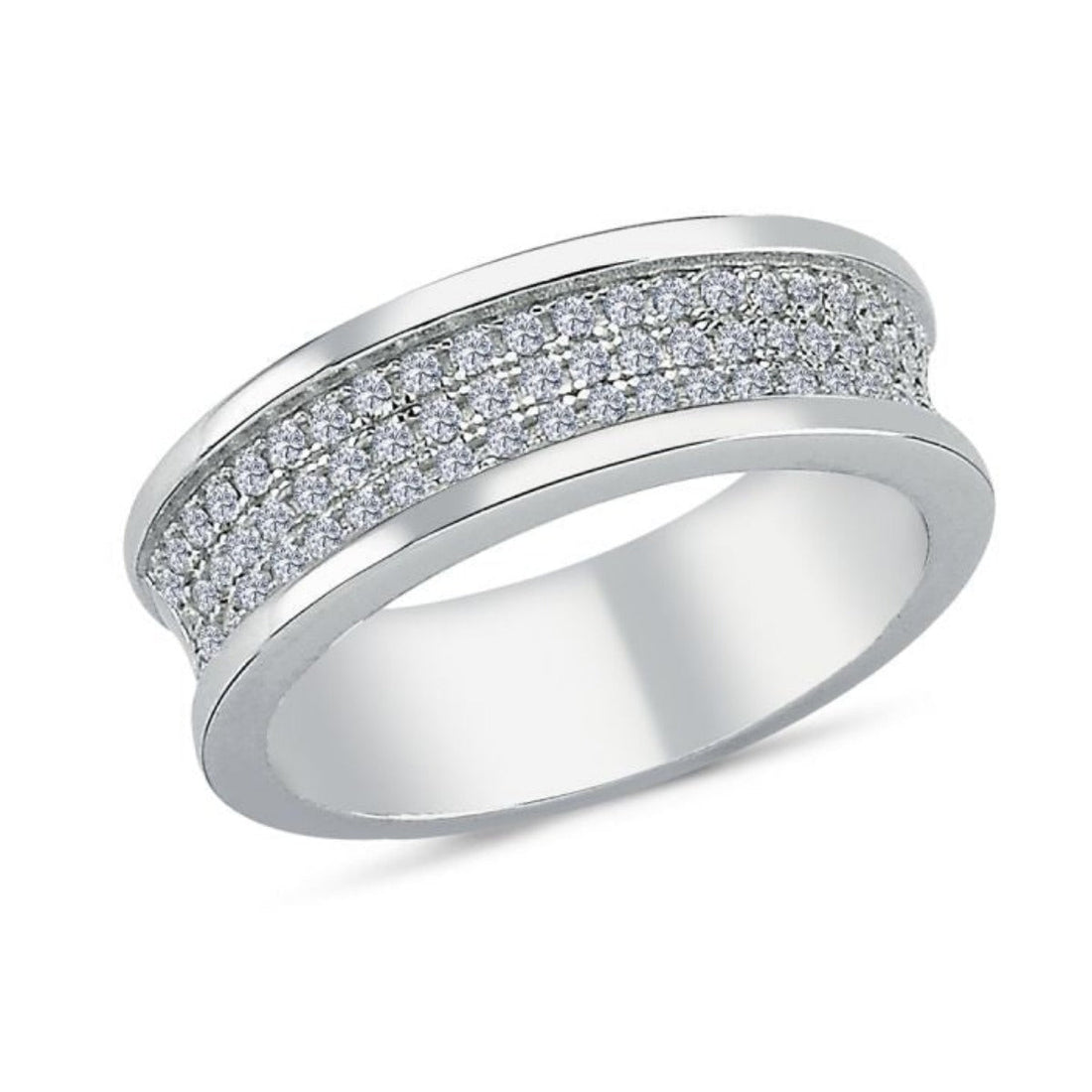 Pave Set Cubic Zirconia Half Eternity Ring in Rhodium Plated Silver