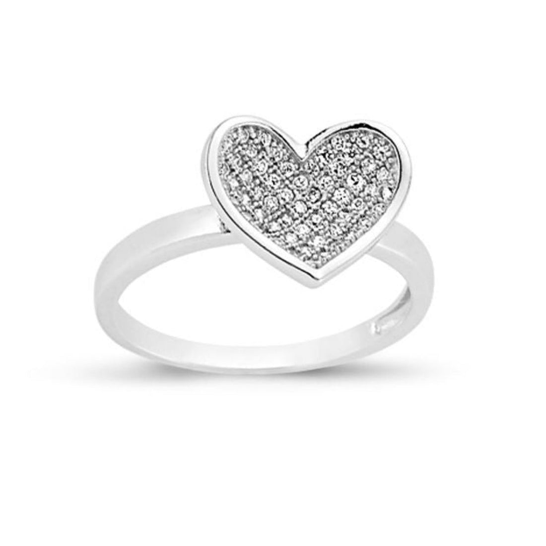 Pave Set Cubic Zirconia Love Heart Ring in Rhodium Plated Silver