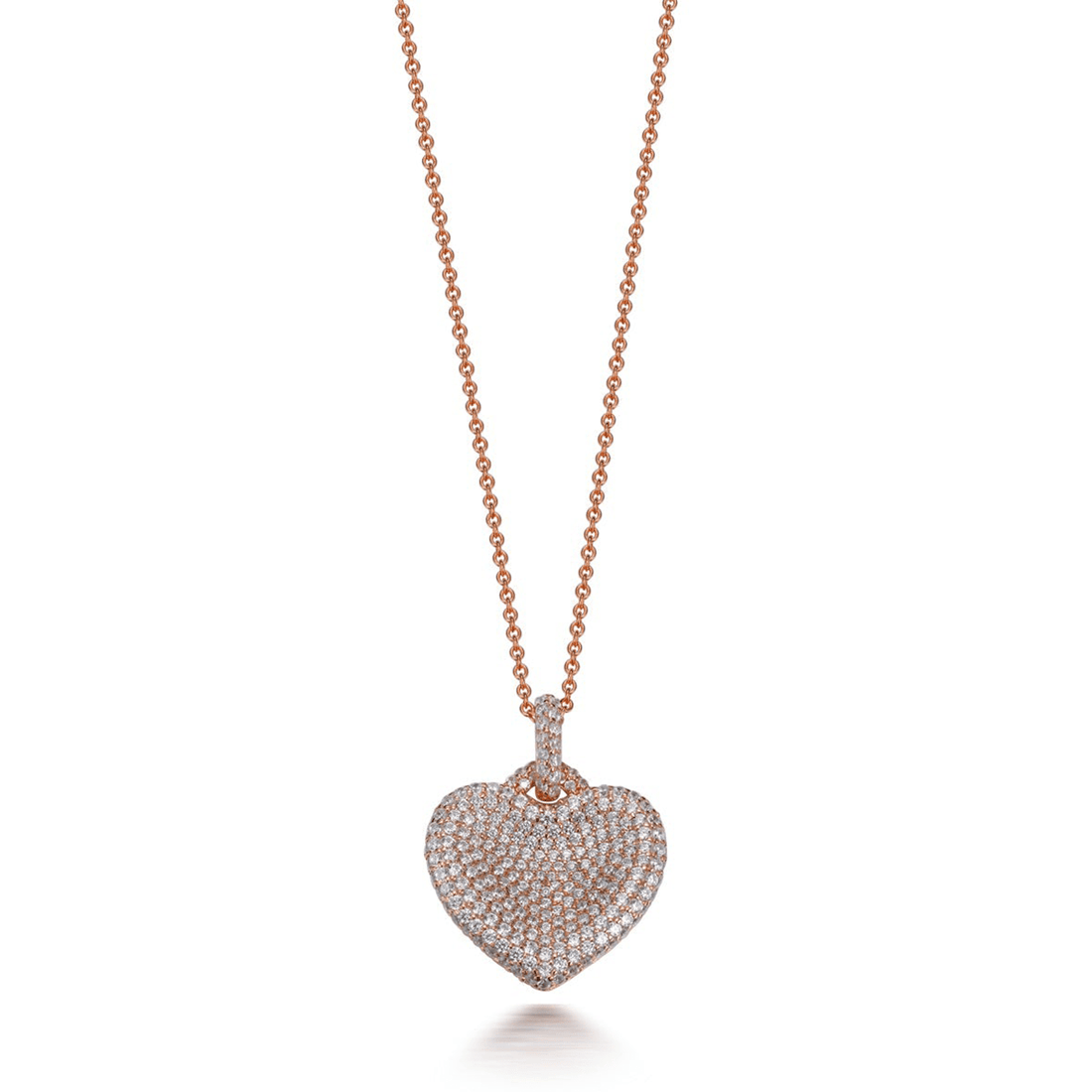 Pave Set Curved Heart Pendant 3.00ct Cubic Zirconia in 14k Rose Gold Plated Silver