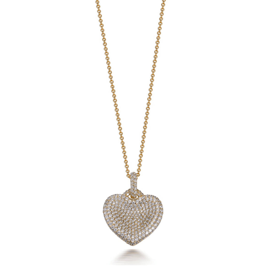 Pave Set Curved Heart Pendant 3.00ct Cubic Zirconia in 14k Yellow Gold Plated Silver