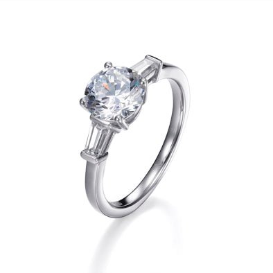 Round 3.00ct Cubic Zirconia &amp; Baguette Corinna Ring in Rhodium Plated Silver